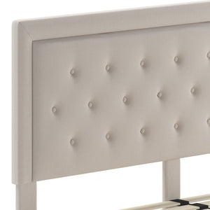 English Elm Roxbury Full Size Tufted Upholstered Platform Bed with Modern Design and Sturdy Support System Beige In Stock. Usually ships in 24 - 48 business hours SL-BK5-K-B-GG