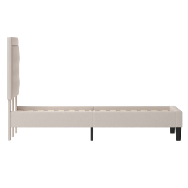 English Elm Roxbury Full Size Tufted Upholstered Platform Bed with Modern Design and Sturdy Support System Beige In Stock. Usually ships in 24 - 48 business hours SL-BK5-K-B-GG