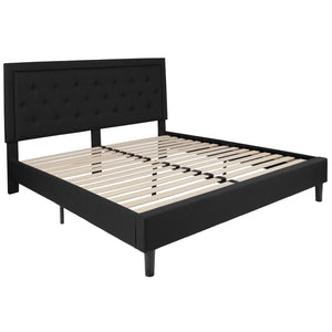 English Elm Roxbury Full Size Tufted Upholstered Platform Bed with Modern Design and Sturdy Support System Black In Stock. Usually ships in 24 - 48 business hours SL-BK5-K-BK-GG