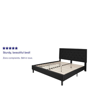 English Elm Roxbury Full Size Tufted Upholstered Platform Bed with Modern Design and Sturdy Support System Black In Stock. Usually ships in 24 - 48 business hours SL-BK5-K-BK-GG