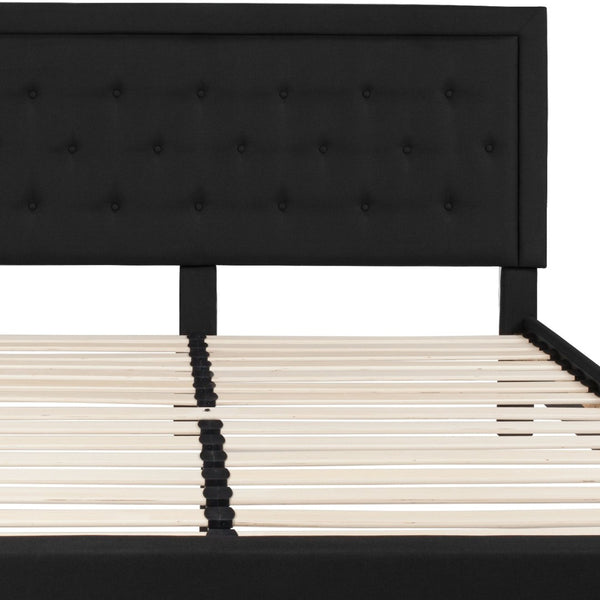 English Elm Roxbury Full Size Tufted Upholstered Platform Bed with Modern Design and Sturdy Support System Black In Stock. Usually ships in 24 - 48 business hours SL-BK5-K-BK-GG