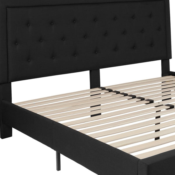 English Elm Roxbury Full Size Tufted Upholstered Platform Bed with Modern Design and Sturdy Support System Black In Stock. Usually ships in 24 - 48 business hours SL-BK5-K-BK-GG