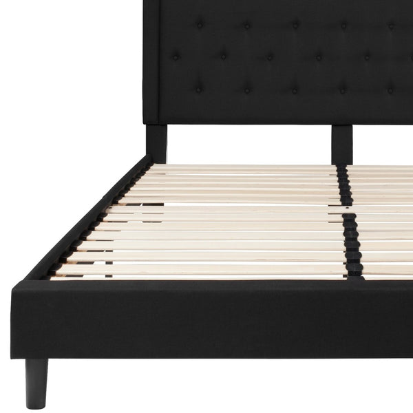 English Elm Roxbury Full Size Tufted Upholstered Platform Bed with Modern Design and Sturdy Support System Black In Stock. Usually ships in 24 - 48 business hours SL-BK5-K-BK-GG
