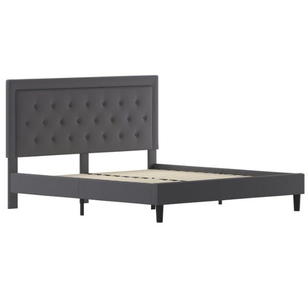 English Elm Roxbury Full Size Tufted Upholstered Platform Bed with Modern Design and Sturdy Support System Dark Gray In Stock. Usually ships in 24 - 48 business hours SL-BK5-K-DG-GG