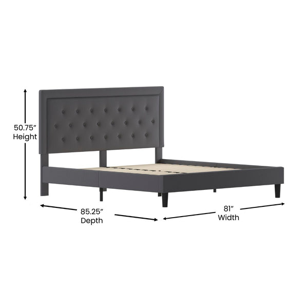 English Elm Roxbury Full Size Tufted Upholstered Platform Bed with Modern Design and Sturdy Support System Dark Gray In Stock. Usually ships in 24 - 48 business hours SL-BK5-K-DG-GG