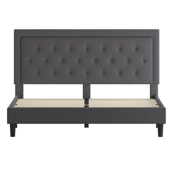 English Elm Roxbury Full Size Tufted Upholstered Platform Bed with Modern Design and Sturdy Support System Dark Gray In Stock. Usually ships in 24 - 48 business hours SL-BK5-K-DG-GG