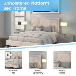 English Elm Roxbury Full Size Tufted Upholstered Platform Bed with Modern Design and Sturdy Support System Beige In Stock. Usually ships in 24 - 48 business hours SL-BK5-Q-B-GG