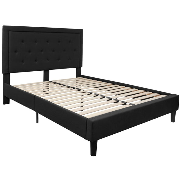 English Elm Roxbury Full Size Tufted Upholstered Platform Bed with Modern Design and Sturdy Support System Black In Stock. Usually ships in 24 - 48 business hours SL-BK5-Q-BK-GG