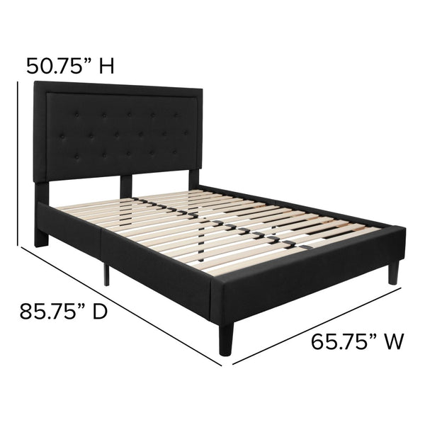 English Elm Roxbury Full Size Tufted Upholstered Platform Bed with Modern Design and Sturdy Support System Black In Stock. Usually ships in 24 - 48 business hours SL-BK5-Q-BK-GG