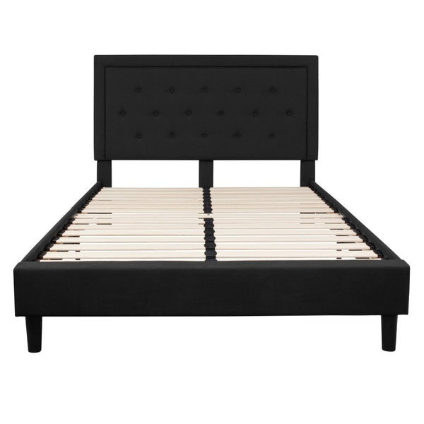 English Elm Roxbury Full Size Tufted Upholstered Platform Bed with Modern Design and Sturdy Support System Black In Stock. Usually ships in 24 - 48 business hours SL-BK5-Q-BK-GG