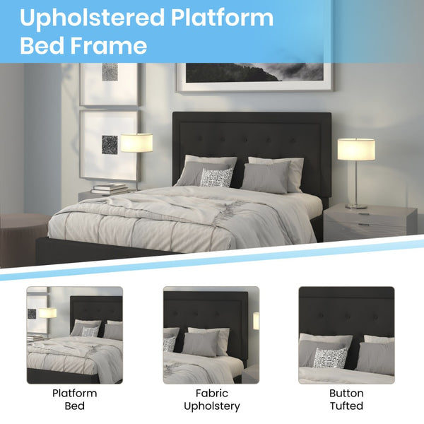 English Elm Roxbury Full Size Tufted Upholstered Platform Bed with Modern Design and Sturdy Support System Black In Stock. Usually ships in 24 - 48 business hours SL-BK5-Q-BK-GG
