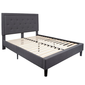English Elm Roxbury Full Size Tufted Upholstered Platform Bed with Modern Design and Sturdy Support System Dark Gray In Stock. Usually ships in 24 - 48 business hours SL-BK5-Q-DG-GG