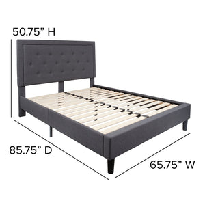 English Elm Roxbury Full Size Tufted Upholstered Platform Bed with Modern Design and Sturdy Support System Dark Gray In Stock. Usually ships in 24 - 48 business hours SL-BK5-Q-DG-GG