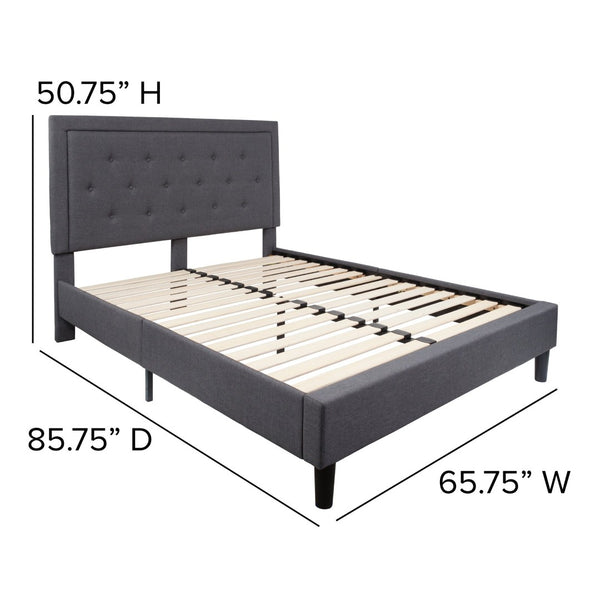 English Elm Roxbury Full Size Tufted Upholstered Platform Bed with Modern Design and Sturdy Support System Dark Gray In Stock. Usually ships in 24 - 48 business hours SL-BK5-Q-DG-GG