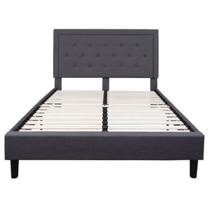 English Elm Roxbury Full Size Tufted Upholstered Platform Bed with Modern Design and Sturdy Support System Dark Gray In Stock. Usually ships in 24 - 48 business hours SL-BK5-Q-DG-GG