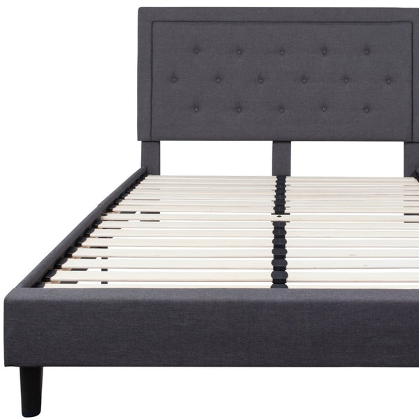 English Elm Roxbury Full Size Tufted Upholstered Platform Bed with Modern Design and Sturdy Support System Dark Gray In Stock. Usually ships in 24 - 48 business hours SL-BK5-Q-DG-GG