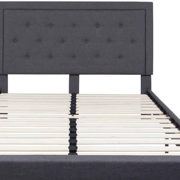 English Elm Roxbury Full Size Tufted Upholstered Platform Bed with Modern Design and Sturdy Support System Dark Gray In Stock. Usually ships in 24 - 48 business hours SL-BK5-Q-DG-GG