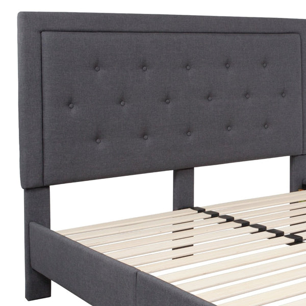 English Elm Roxbury Full Size Tufted Upholstered Platform Bed with Modern Design and Sturdy Support System Dark Gray In Stock. Usually ships in 24 - 48 business hours SL-BK5-Q-DG-GG