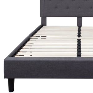 English Elm Roxbury Full Size Tufted Upholstered Platform Bed with Modern Design and Sturdy Support System Dark Gray In Stock. Usually ships in 24 - 48 business hours SL-BK5-Q-DG-GG