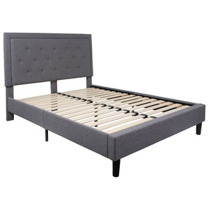 English Elm Roxbury Full Size Tufted Upholstered Platform Bed with Modern Design and Sturdy Support System Light Gray SL-BK5-Q-LG-GG