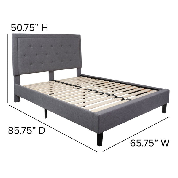 English Elm Roxbury Full Size Tufted Upholstered Platform Bed with Modern Design and Sturdy Support System Light Gray SL-BK5-Q-LG-GG