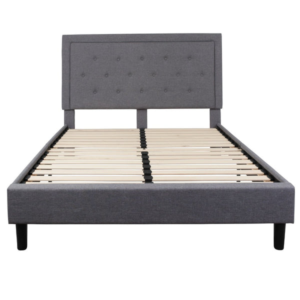 English Elm Roxbury Full Size Tufted Upholstered Platform Bed with Modern Design and Sturdy Support System Light Gray SL-BK5-Q-LG-GG