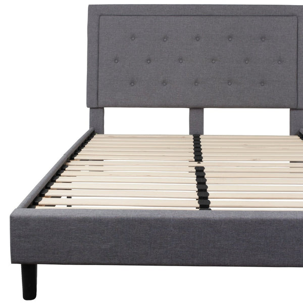 English Elm Roxbury Full Size Tufted Upholstered Platform Bed with Modern Design and Sturdy Support System Light Gray SL-BK5-Q-LG-GG
