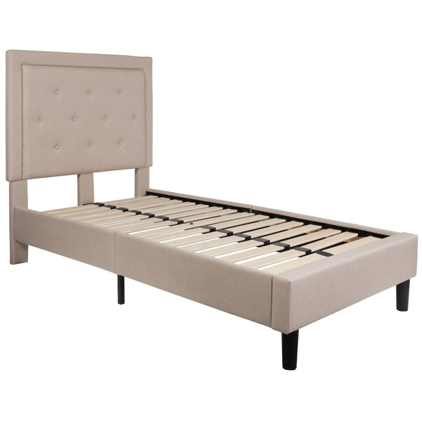 English Elm Roxbury Full Size Tufted Upholstered Platform Bed with Modern Design and Sturdy Support System Beige In Stock. Usually ships in 24 - 48 business hours SL-BK5-T-B-GG