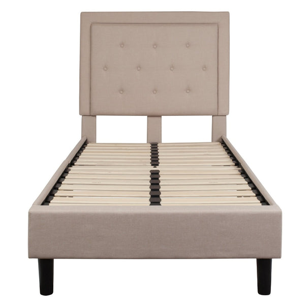 English Elm Roxbury Full Size Tufted Upholstered Platform Bed with Modern Design and Sturdy Support System Beige In Stock. Usually ships in 24 - 48 business hours SL-BK5-T-B-GG