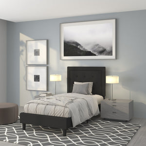 English Elm Roxbury Full Size Tufted Upholstered Platform Bed with Modern Design and Sturdy Support System Black In Stock. Usually ships in 24 - 48 business hours SL-BK5-T-BK-GG