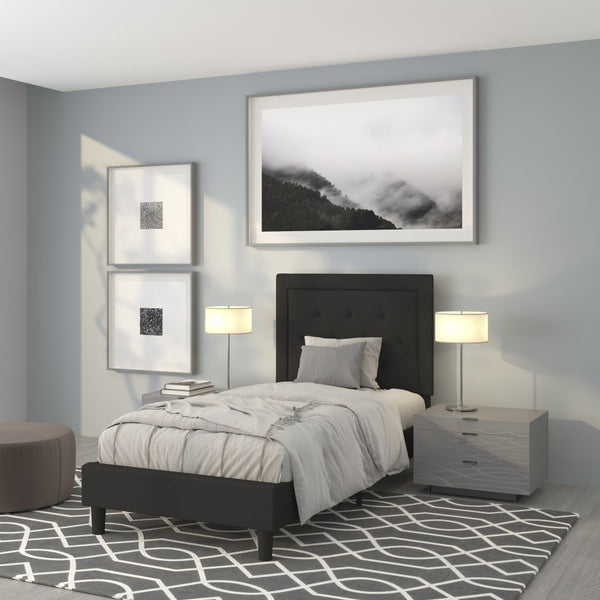 English Elm Roxbury Full Size Tufted Upholstered Platform Bed with Modern Design and Sturdy Support System Black In Stock. Usually ships in 24 - 48 business hours SL-BK5-T-BK-GG