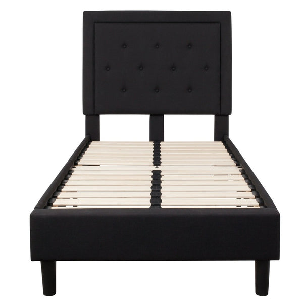 English Elm Roxbury Full Size Tufted Upholstered Platform Bed with Modern Design and Sturdy Support System Black In Stock. Usually ships in 24 - 48 business hours SL-BK5-T-BK-GG