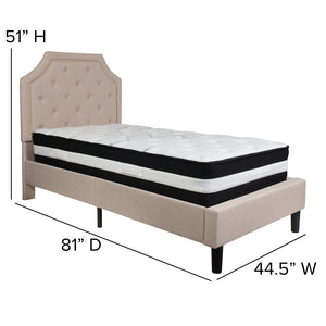 English Elm Brighton Twin Size Tufted Upholstered Platform Bed & Pocket Spring Mattress for Elegant Comfort Beige SL-BM-1-GG