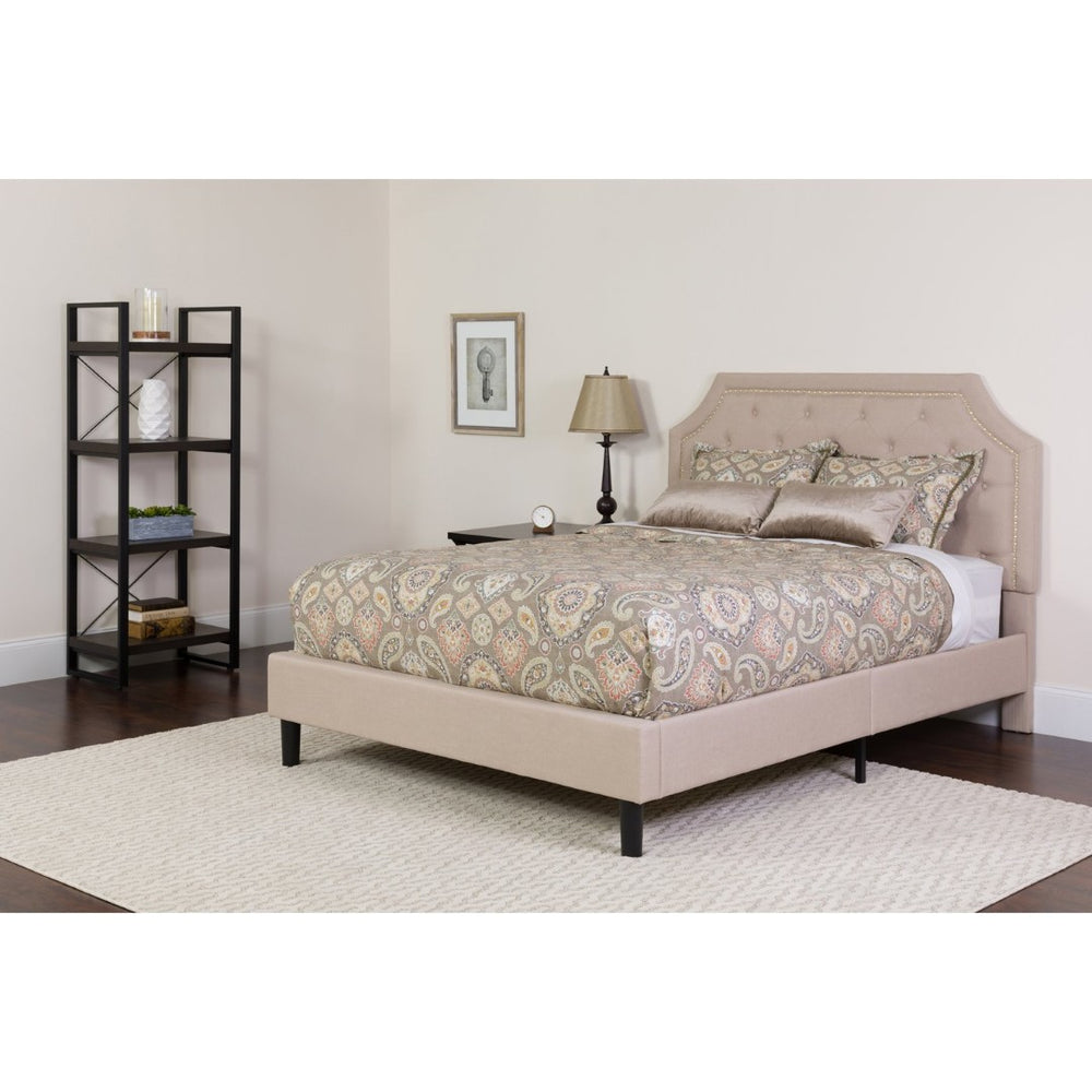 English Elm Brighton Twin Size Tufted Upholstered Platform Bed & Pocket Spring Mattress for Elegant Comfort Beige SL-BM-1-GG