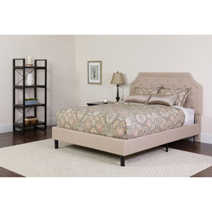 English Elm Brighton Twin Size Tufted Upholstered Platform Bed & Pocket Spring Mattress for Elegant Comfort Beige SL-BM-1-GG