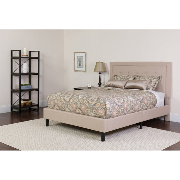 English Elm Roxbury Twin Size Tufted Upholstered Platform Bed with Pocket Spring Mattress for Ultimate Comfort Beige SL-BM-17-GG