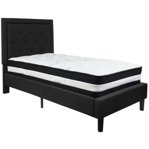 English Elm Roxbury Twin Size Tufted Upholstered Platform Bed with Pocket Spring Mattress for Ultimate Comfort Black SL-BM-21-GG
