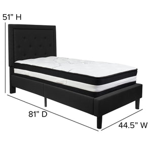 English Elm Roxbury Twin Size Tufted Upholstered Platform Bed with Pocket Spring Mattress for Ultimate Comfort Black SL-BM-21-GG