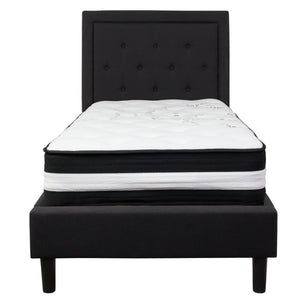 English Elm Roxbury Twin Size Tufted Upholstered Platform Bed with Pocket Spring Mattress for Ultimate Comfort Black SL-BM-21-GG
