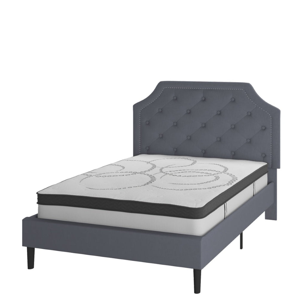 English Elm Brighton Full Size Tufted Upholstered Platform Bed with Pocket Spring Mattress for Modern Comfort Light Gray In Stock. Usually ships in 24 - 48 business hours SL-BM10-10-GG