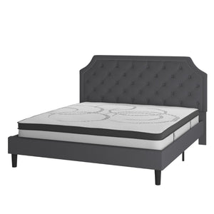English Elm Brighton Full Size Tufted Upholstered Platform Bed with Pocket Spring Mattress for Modern Comfort Dark Gray SL-BM10-16-GG