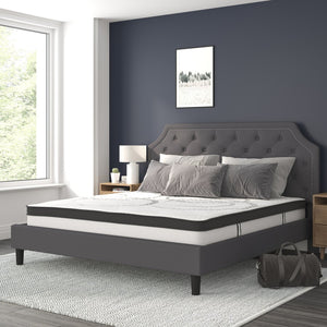 English Elm Brighton Full Size Tufted Upholstered Platform Bed with Pocket Spring Mattress for Modern Comfort Dark Gray SL-BM10-16-GG