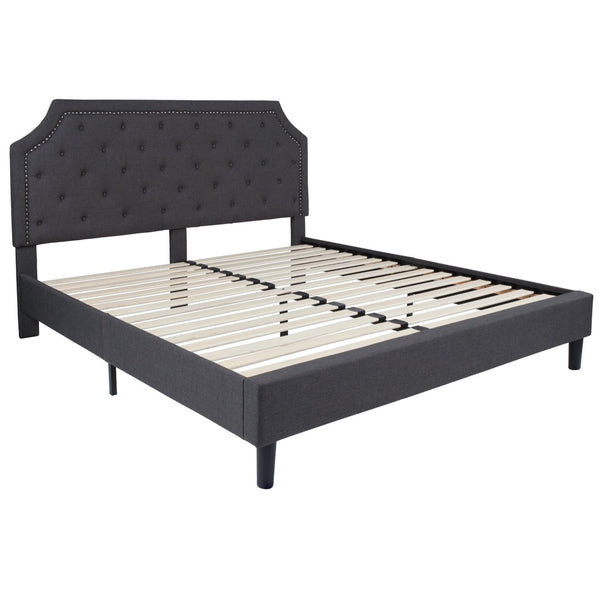 English Elm Brighton Full Size Tufted Upholstered Platform Bed with Pocket Spring Mattress for Modern Comfort Dark Gray SL-BM10-16-GG