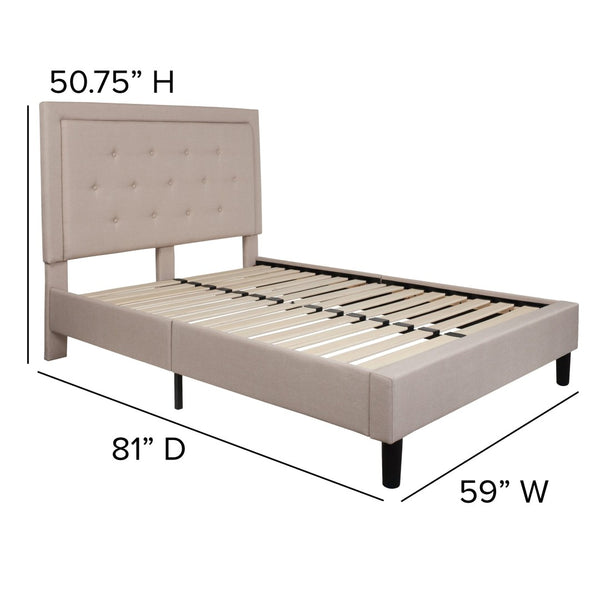 English Elm Roxbury Full Size Tufted Upholstered Platform Bed with 10" Pocket Spring Mattress for Ultimate Comfort Beige In Stock. Usually ships in 24 - 48 business hours SL-BM10-18-GG