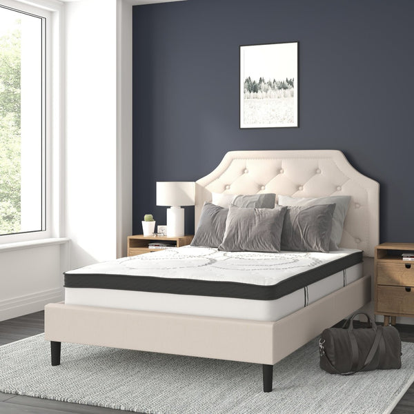 English Elm Brighton Full Size Tufted Upholstered Platform Bed with Pocket Spring Mattress for Modern Comfort Beige In Stock. Usually ships in 24 - 48 business hours SL-BM10-2-GG