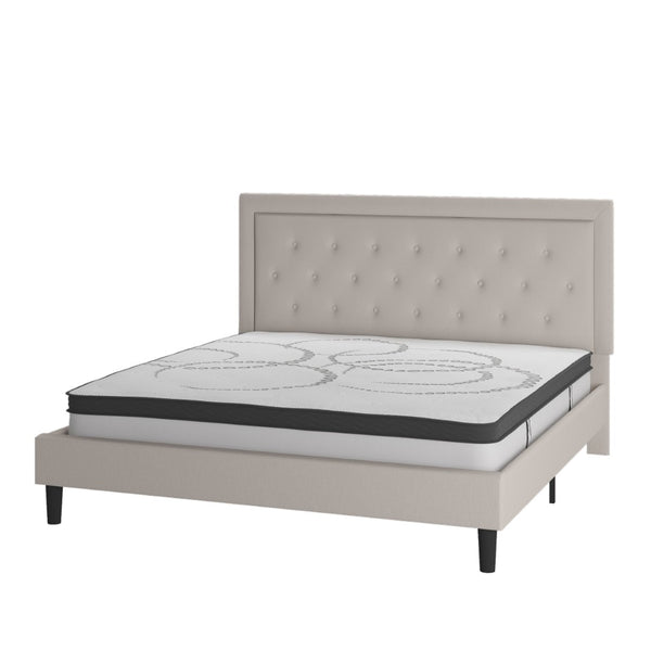 English Elm Roxbury Full Size Tufted Upholstered Platform Bed with 10" Pocket Spring Mattress for Ultimate Comfort Beige In Stock. Usually ships in 24 - 48 business hours SL-BM10-20-GG