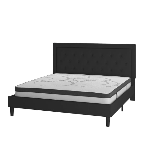 English Elm Roxbury Full Size Tufted Upholstered Platform Bed with 10" Pocket Spring Mattress for Ultimate Comfort Black SL-BM10-24-GG