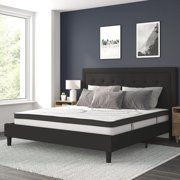 English Elm Roxbury Full Size Tufted Upholstered Platform Bed with 10" Pocket Spring Mattress for Ultimate Comfort Black SL-BM10-24-GG