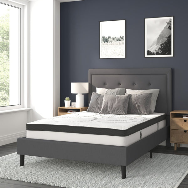 English Elm Roxbury Full Size Tufted Upholstered Platform Bed with 10" Pocket Spring Mattress for Ultimate Comfort Dark Gray In Stock. Usually ships in 24 - 48 business hours SL-BM10-30-GG