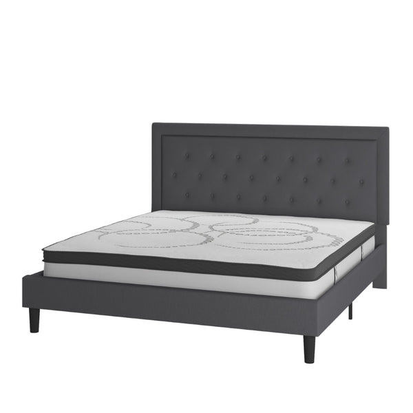 English Elm Roxbury Full Size Tufted Upholstered Platform Bed with 10" Pocket Spring Mattress for Ultimate Comfort Dark Gray In Stock. Usually ships in 24 - 48 business hours SL-BM10-32-GG
